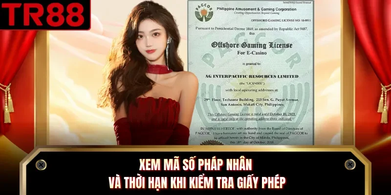 Xem mã số pháp nhân và thời hạn khi kiểm tra giấy phép